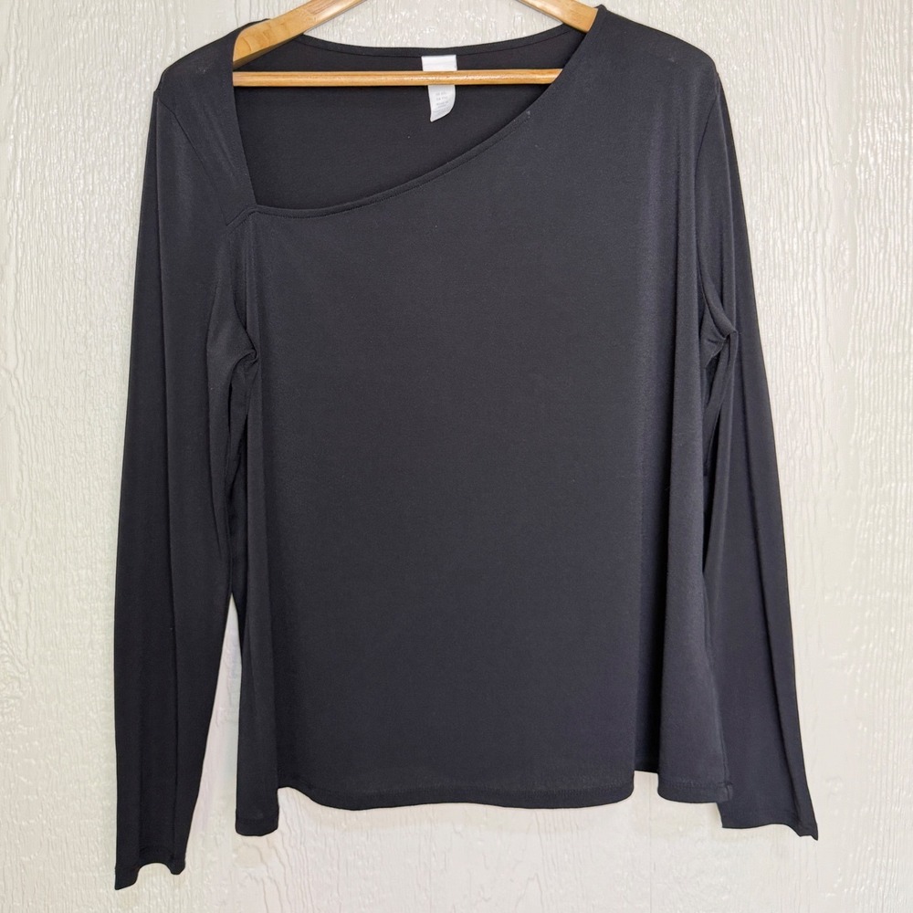 H&M Office Casual City Black Asymmetrical Cutout Neckline Long Sleeve Top XXL - Picture 1 of 7